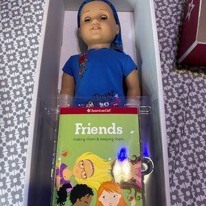 American Girl Doll in Blue Dress with Floral Design